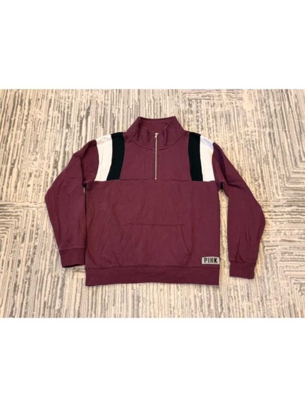 Pink by Victoria's Secret women's small 1/4 zip Burgundy/Blk/White pullover